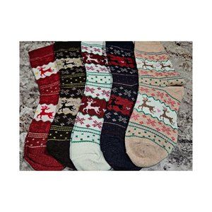 Big Girls Nordic Winter Socks Multi-Color Elk / Deer Print ~ Bundle of 5 pr Warm